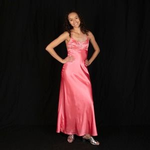 Vintage 90s Satin Prom Dress | Bust 30" | Waist 27"